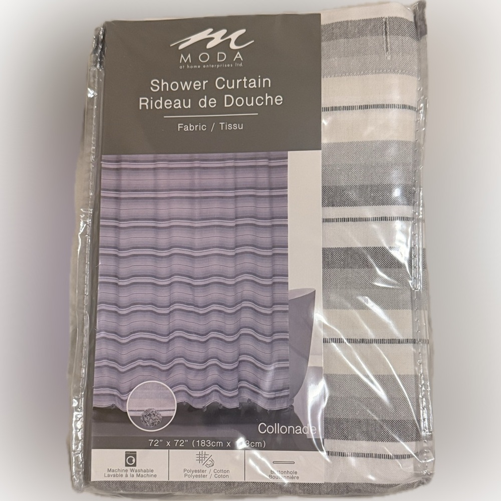 [NWT] Moda at Home "Colonnade" Fabric Shower Curtain – Grey Ombre Stripe